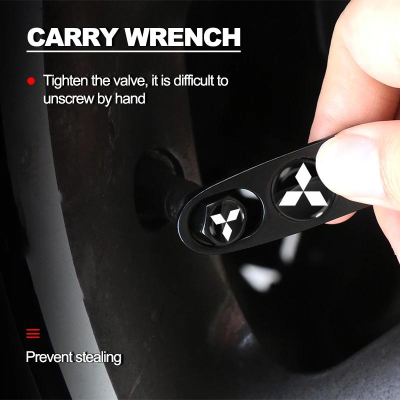 For Mitsubishi Lancer Outlander Pajero ASX Aluminum Car Tire Valve Caps with Car Badge Keyring Keychain Set of Accessories zjcr96
