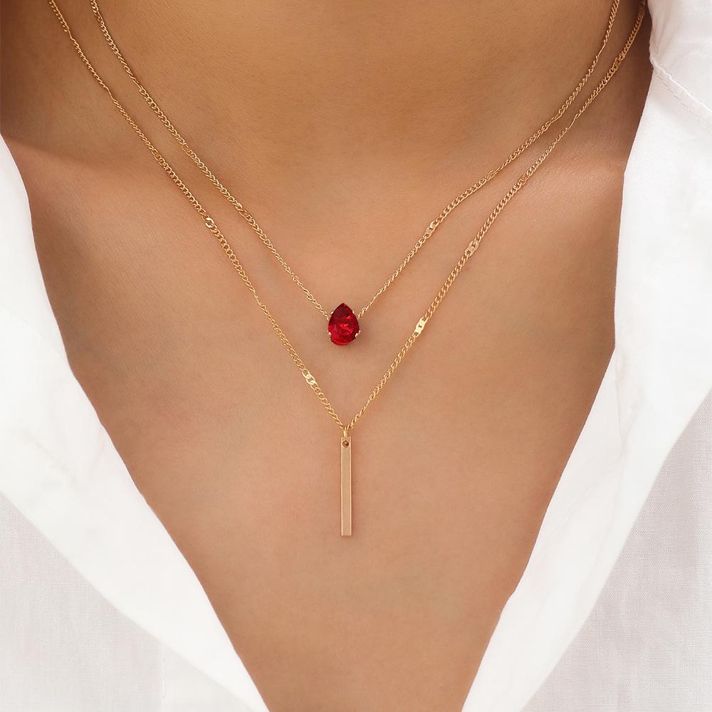 

New product, personalized fashion double-layer stacking, water drop-shaped small diamond long fringe pendant, necklace, collarbone chain. Double necklace