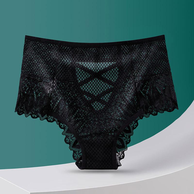 2PCS Sexy Mesh Women Lace Underwear Mid-Rise Briefs Hollow Out G String Underpant Solid Comfortable Female Breathable Lingerie