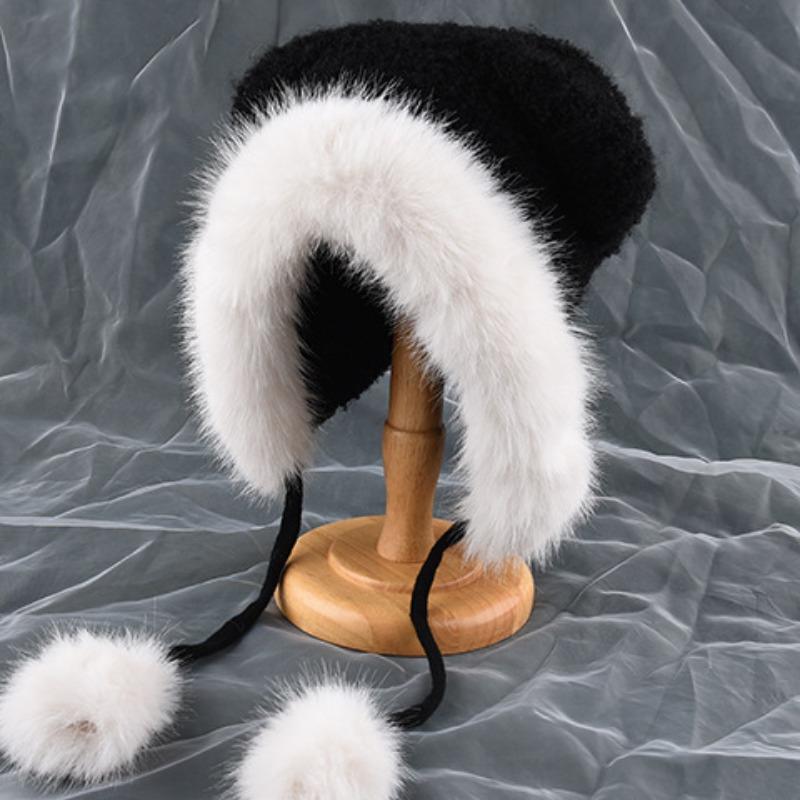 

Милая и милая плюшевая вязаная шапка «Тандерболт», женская осенне-зимняя теплая холодная плюшевая бархатная шапка-пуловер с ушками медведя на ремешках One Size чёрный