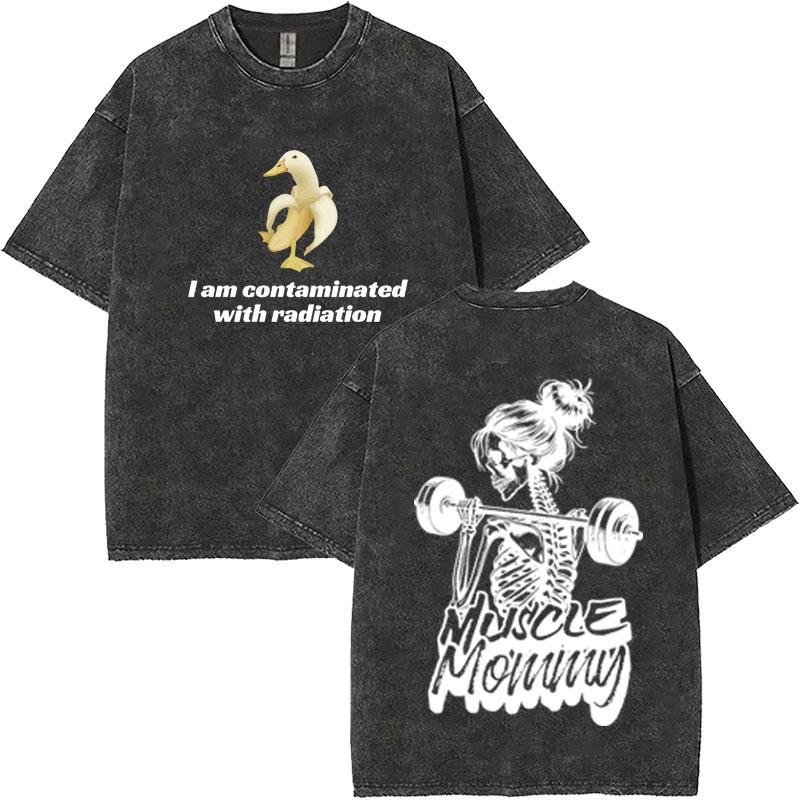 Vintage Washed Muscle Mommy Gym Rat Funny  Meme T Shirt Mens Women High Street Tshirt Aesthetic Fashion Oversized T Shirts