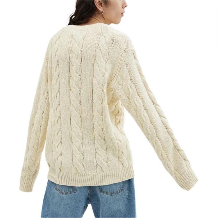 Coach Solid Color Logo Embroidered Cable Knit V-Neck Sweater Unisex Sweater Ivory CP972-VT5