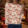 Women's Fashion Christmas Print Neck Long Sleeve Pullover Top for Holiday Casual Wear and Parties
