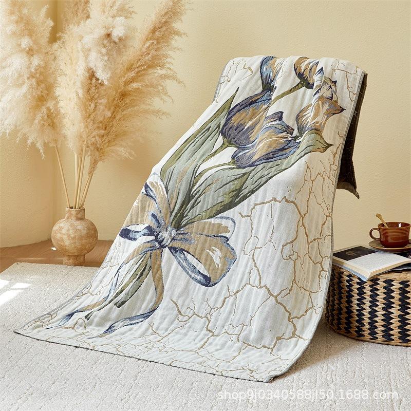 Nordic Class A Pure Cotton Gauze Bath Towel Dirt-Resistant And Non-Slip Light Luxury Leisure Blanket High-End Decorative Blanket Sofa Blanket
