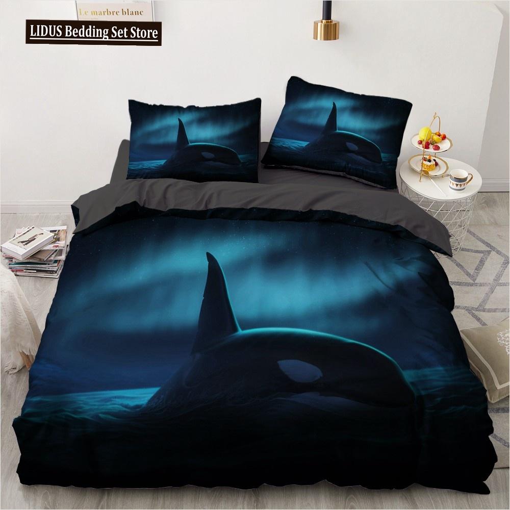 Set Biancheria da Letto 3D alla Moda Delfino Blu del Mare Set Copripiumino Federa Carina Lusso Tessile per la Casa Dimensioni Queen Full 140X200