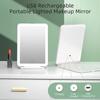 LED Foldable Travel Makeup Mirror 3 Colors Light Modes USB Rechargeable Touch Screen Portable Tabletop Cosmetic Mirror Handheld