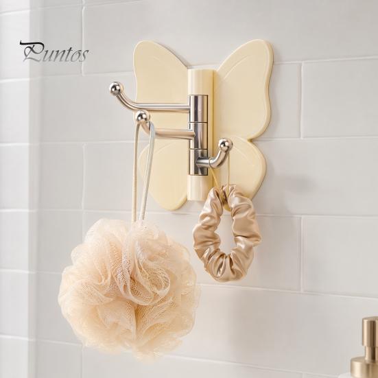 Corner Storage Hooks Rotating Butterfly Adhesive Wall Hooks, 3-Prong No-Drill Swivel Hangers, with Flexible Adjustable Angle Space-Saving Hook,