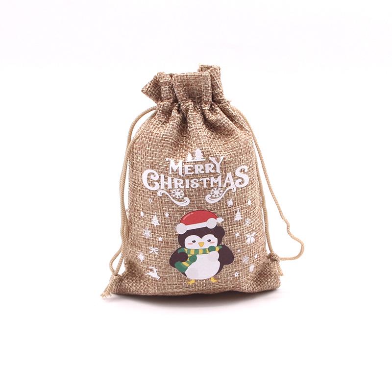 Jute-Style Christmas Gift Bag with Drawstring Closure - Small Candy & Apple Storage