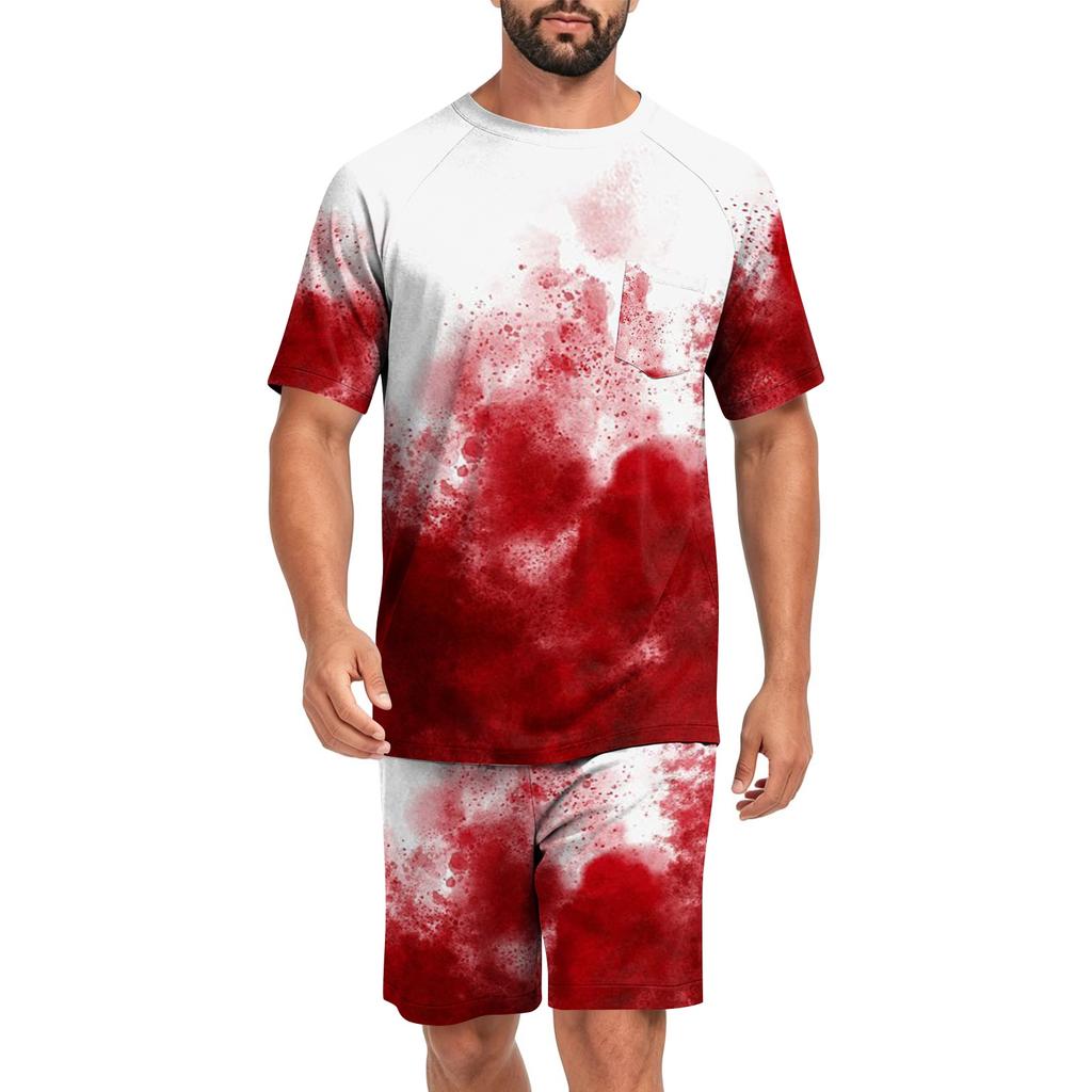 Men's Halloween Casual Pajama Set Short Sleeve Top and Shorts Comfortable Homewear Two Piece Lounge Set for Relaxation