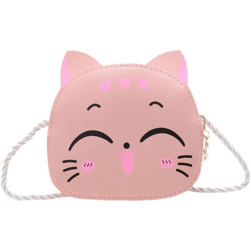 Cute Cartoon Cat Mini Shoulder Bag For Girls Lightweight Breathable Pu Material