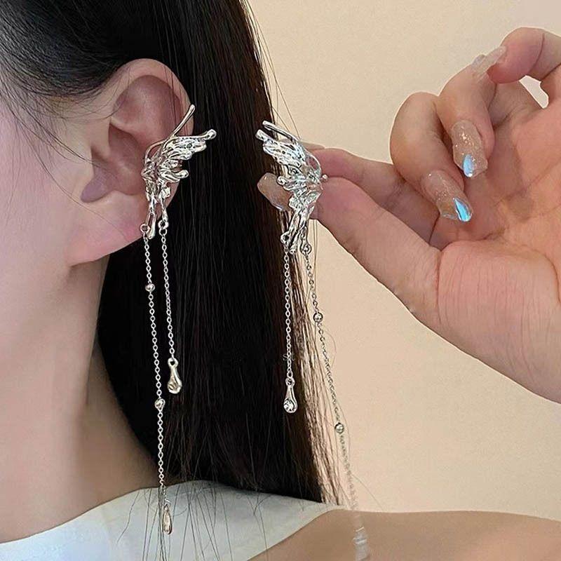 Ribbon Aesthetic Ear Clips Female Zircon Ballet Bow Without Ear Piercings Ear Bone Clips Female Niche Senior Student Earrings Female