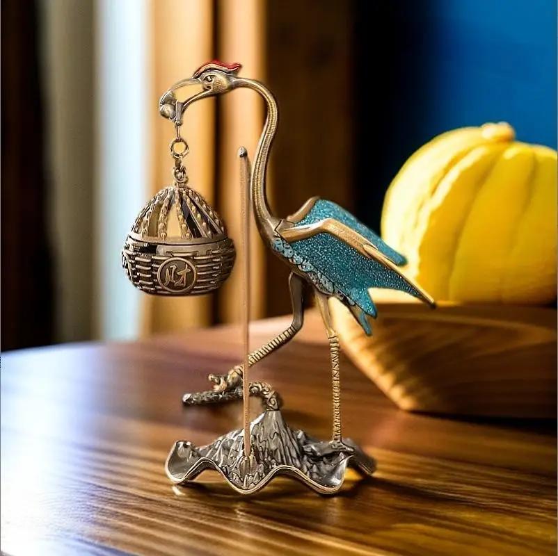 Vintage Alloy Lotus Hanging Stove Iron Crane Buddhist Lotus Incense Burner Table Alloy Sandalwood Incense Burner