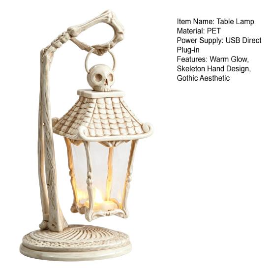 Flameless Skeleton Lamp LED Hand Lantern, Gothic Bone Table Lamp, USB Unique Gift for Goths Powered Spooky Decorative Light Halloween Party,