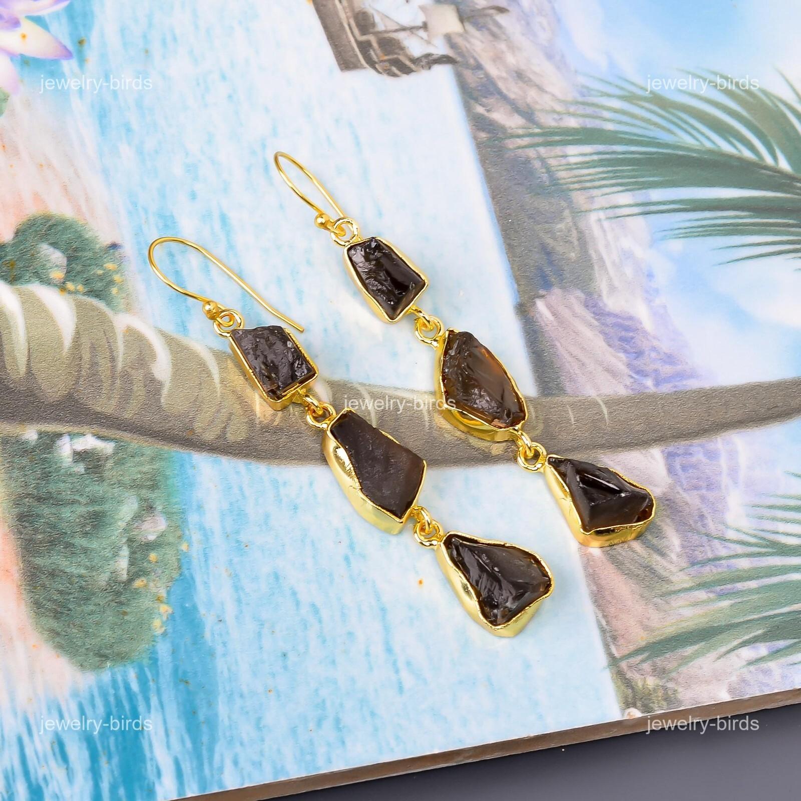 

Дымчатый Кварц Драгоценный Камень Гальванопластика Капля Висячие Новые Серьги Ювелирные Изделия Позолоченные V-114