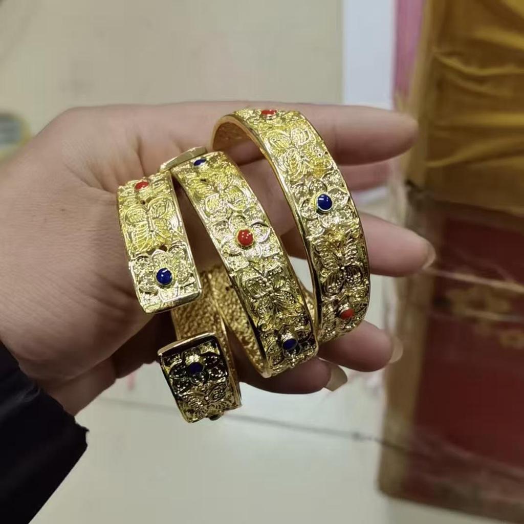 Golden Engraved Peony Flower Openable Bracelet - Light Luxury Chinese Trend Style High-End Jewelry