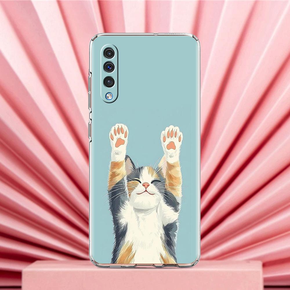 Phone Case For Samsung A56 A36 A26 A24 A16 A14 A12 A32 A50 A70 A22 A40 A34 A54 A42 A52 5G A04s A06 Cover Lovely Cat Playing Fun