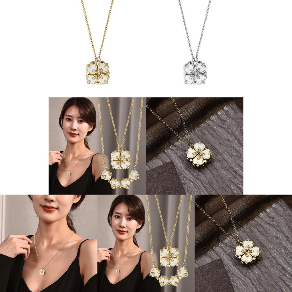 Elegant 2022 Titanium Steel Four Leaf Clover Heart Necklace For Women Stylish Accessory