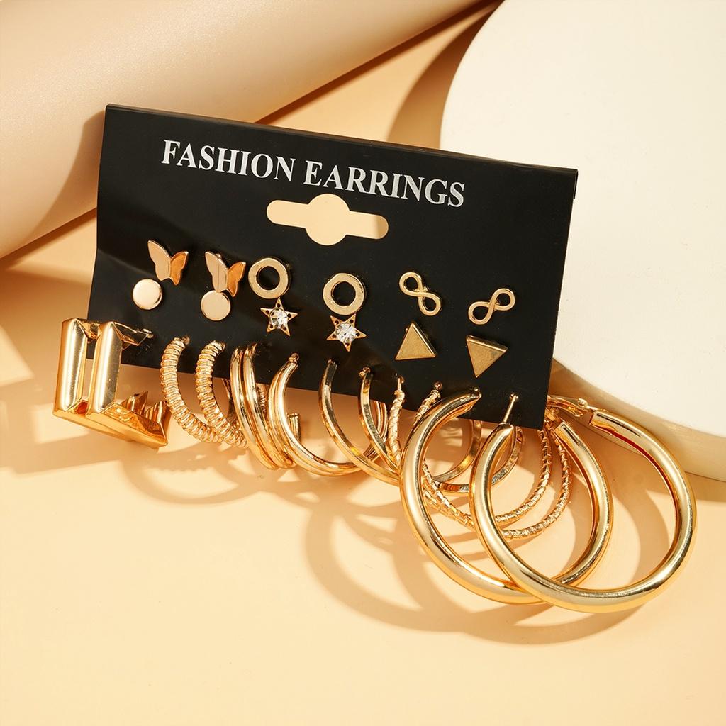 17KM Vintage Gold Color Hoop Earrings Set Pearl Metal Dangle Earrings for Women Crystal Twist Earrings Trendy Fashion Jewelry