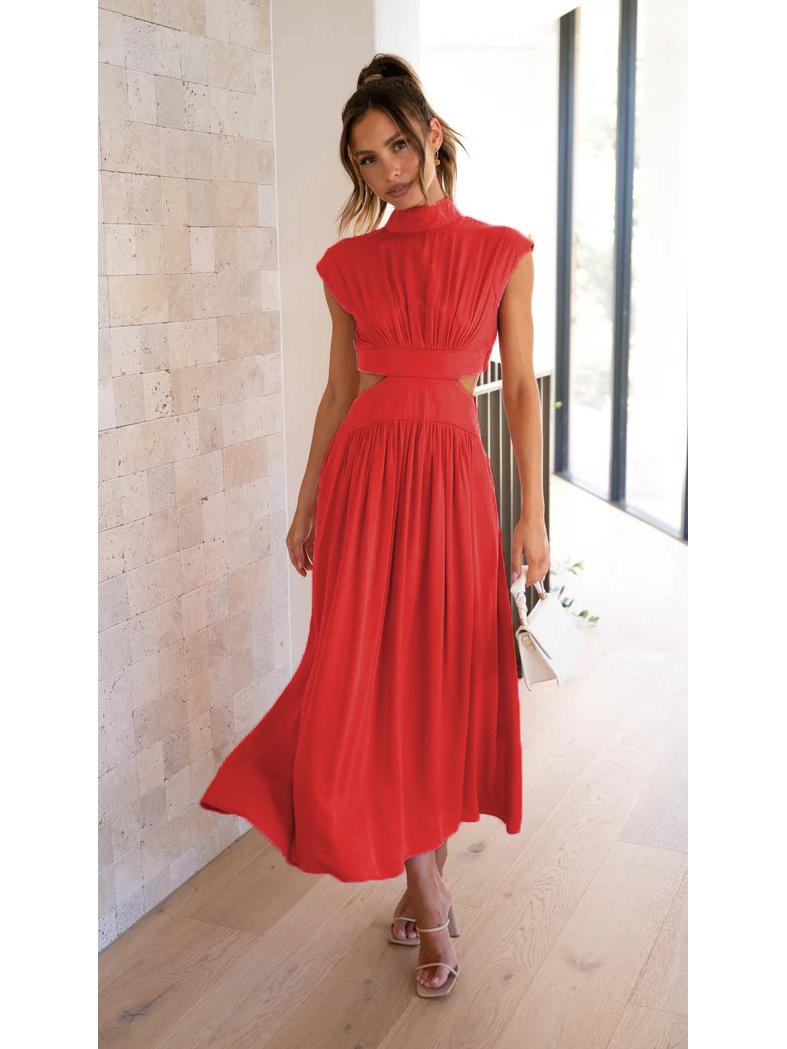 

Платье макси с воротником-стойкой, макаронных цветов, с вырезами на талии - 25-я годовщина, европейский и американский милый летний уличный стиль (23003) M