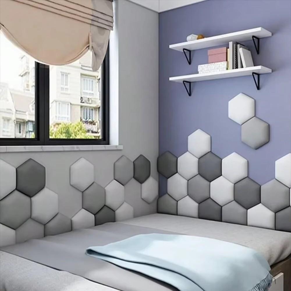Adesivos de Parede Tatami 3D Hexagonais Anticolisão Cabeceira de Cama Bolsa Macia Autoadesiva Proteção Macia Painel de Parede de Fundo