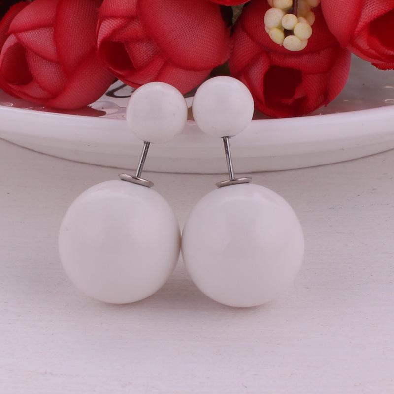 1Pair Earrings Round Ball Size Double-headed Pearl Pendant Ear Clip Gorgeous