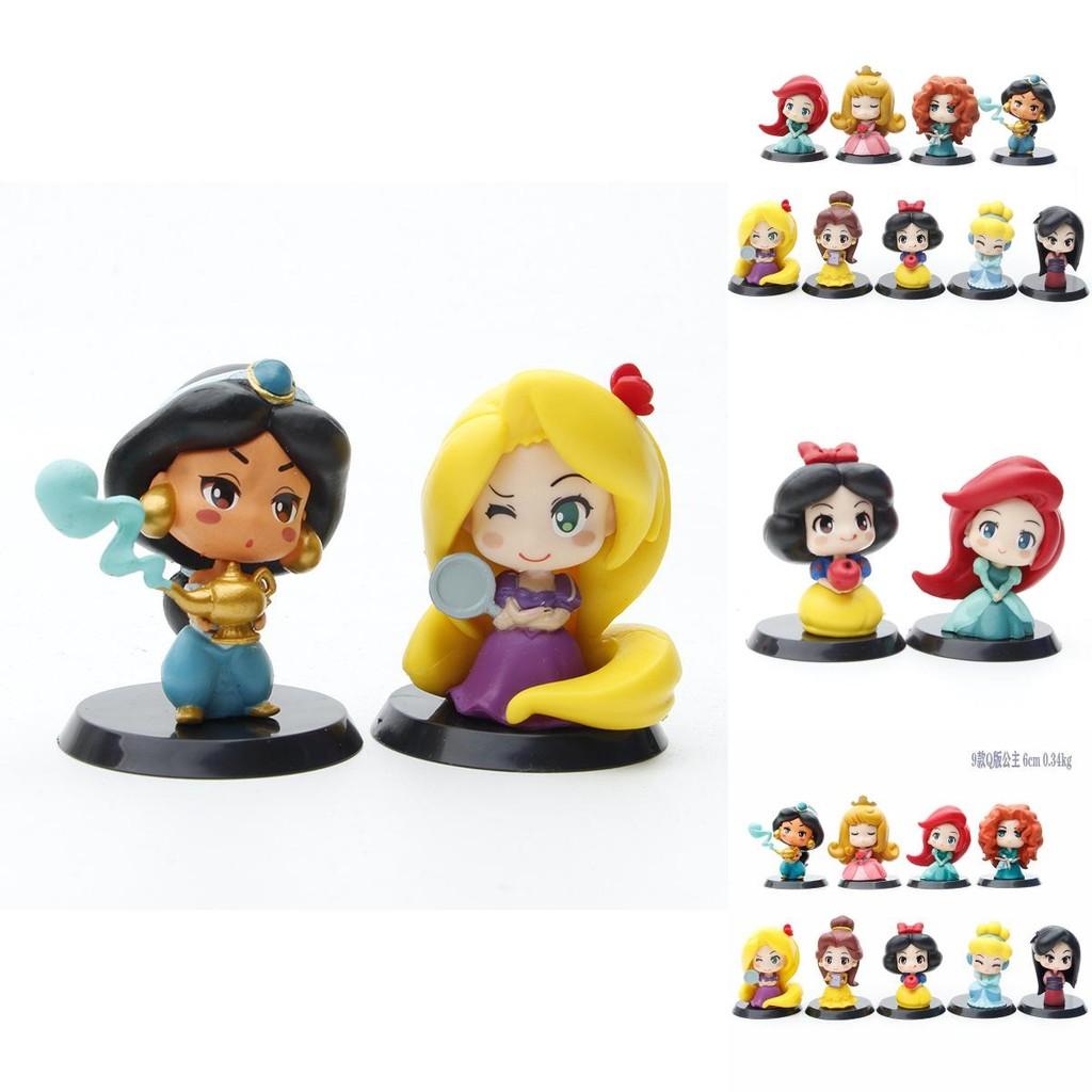 Cute Fairy Tale Princess Car Decoration Figurine Adorable Q Version Mulan Snow White Little Mermaid Elsa Collectible Toy 6cm Pvc