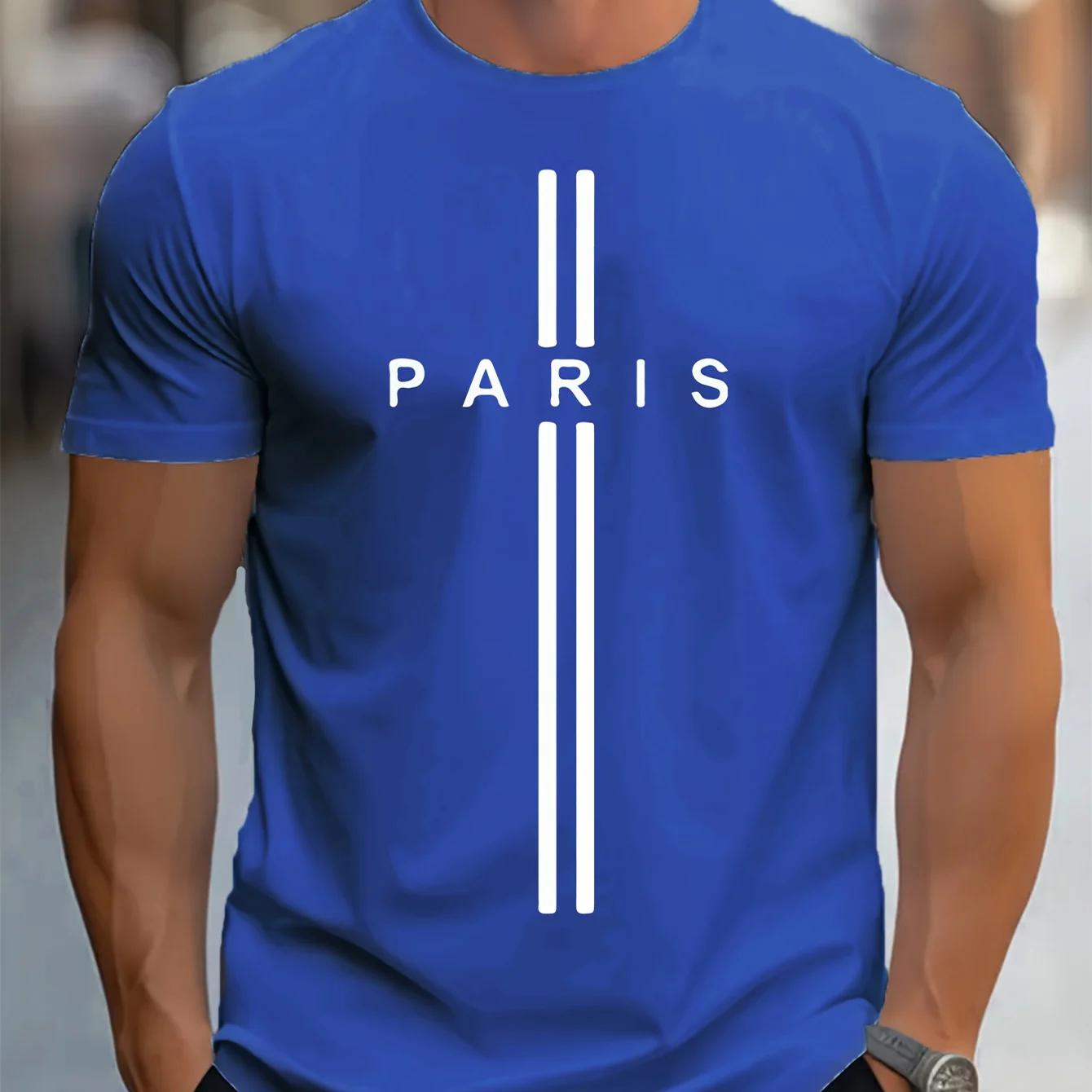 

2025 New Style Men s Summer Loose Fit Large Size Paris Print Casual Round Neck Short Sleeve T-Shirt Pure Cotton Breathable Top 4XL