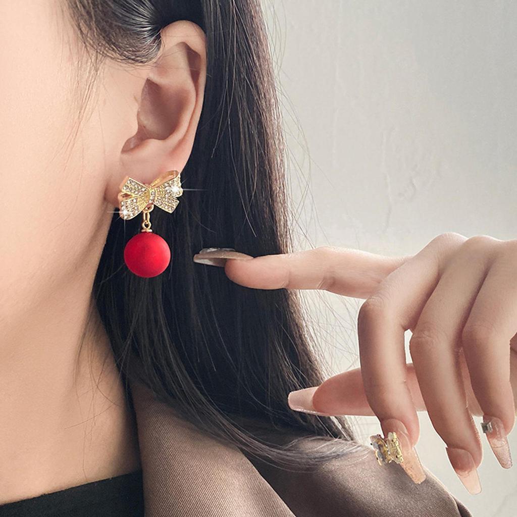 Cross-border Trendy Red Bow Stud Earrings - Versatile, Simple & Sweet Christmas Ear Accessories