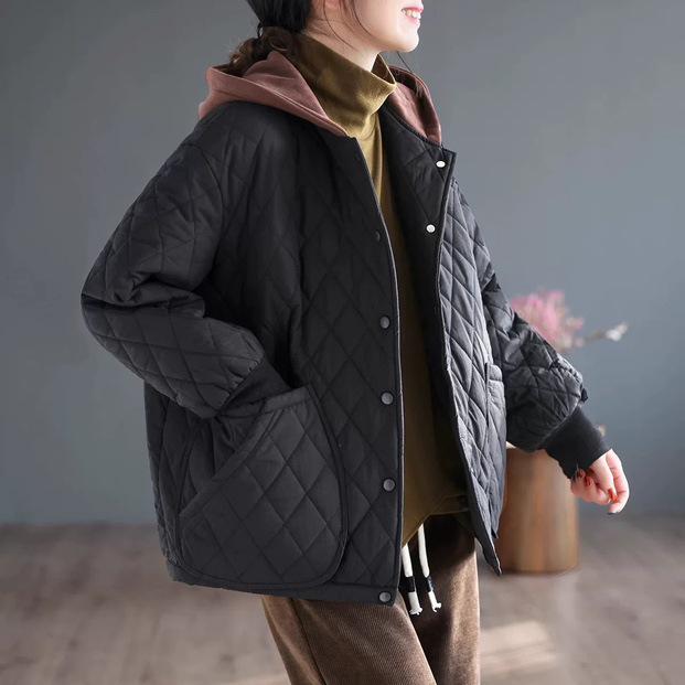 2025 Winter Korean Style Retro Thick Warm Hooded Cotton Coat for Women