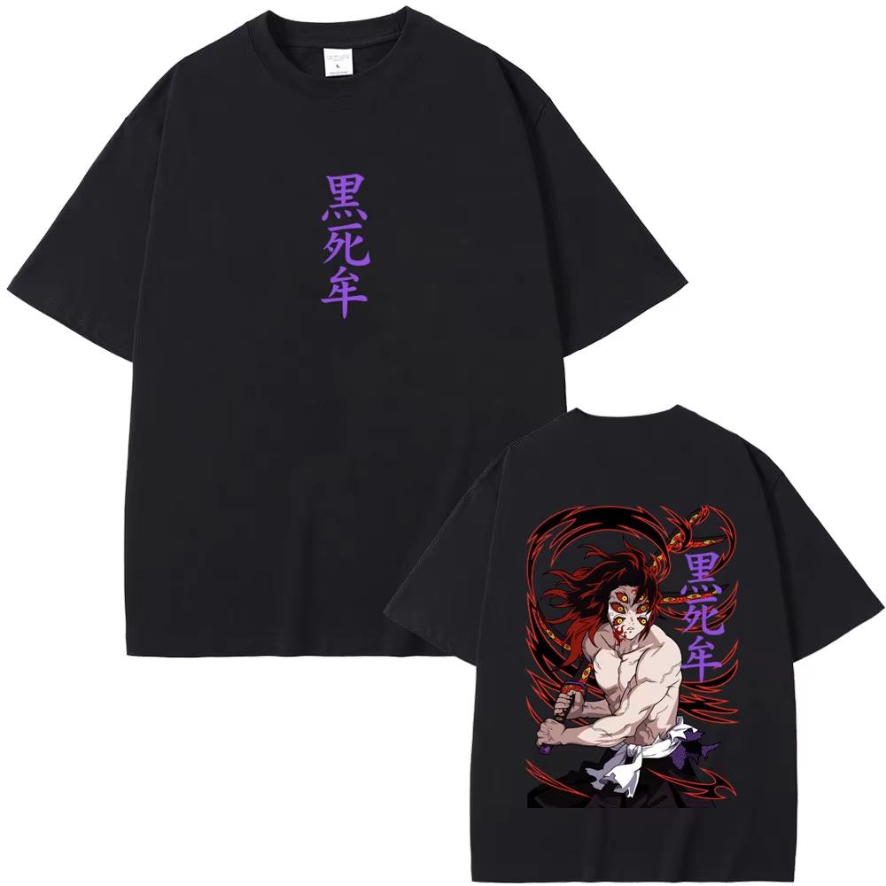 Anime Demon Slayer Kokushibo Doppelseitiger Druck T-Shirt Herren Damen Cartoon Mode Übergroße Streetwear Männlich Lässiges T-Shirt Top