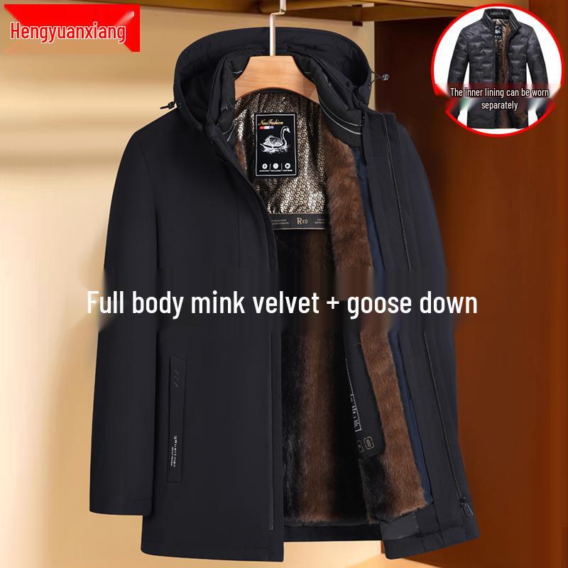 Men's Middle-Aged & Elderly Plus Velvet Warm Winter Down Jacket with Goose Down Liner