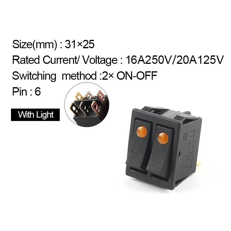 1 buc întrerupător basculant cu buton dublu cu lumină 31 * 25 mm 6 pini 2/3 poziții întrerupător de alimentare pentru barcă ON-OFF/ON-OFF-ON 16A/250V 20A/125V KCD4