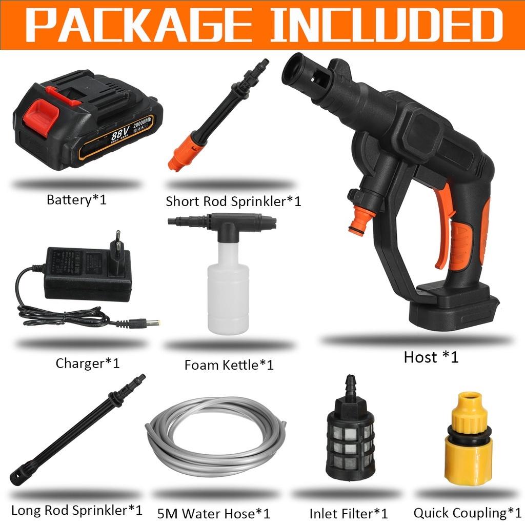 

Беспроводная автомойка 88В 50 бар, пистолет для мойки автомобиля под высоким давлением, портативная мойка высокого давления, пена, с аккумулятором 20000 мАч 1 x Battery