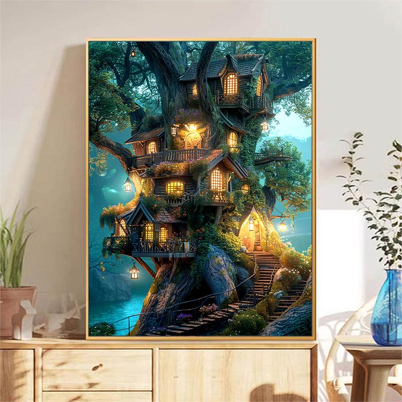 5d DIY Diamond Painting Cross Stitch Tree House Scenery Diamond Embroidery Mosaic Full Round Drill Home Decor