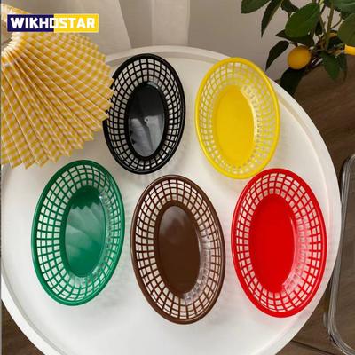 Bunte Aufbewahrungskörbe aus Kunststoff Platte Oval Lebensmittel Brot Hot Dog Servierplatte Restaurant Tablett Küchendekor Desktop Foto-Requisite