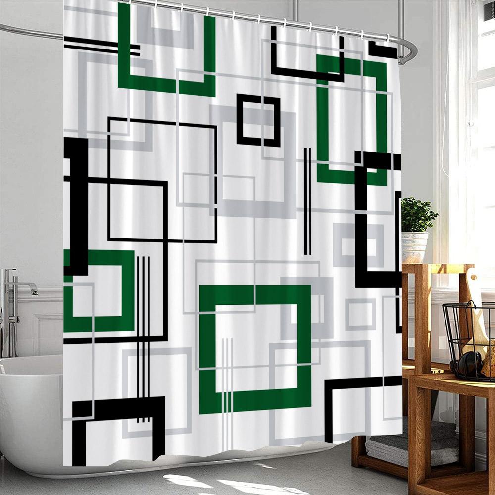 Modern Geometric Shower Curtains Black and Red Plaid Lines Fashion Nordic Home Bathroom Decorative Cloth Bath Curtain with Hooks