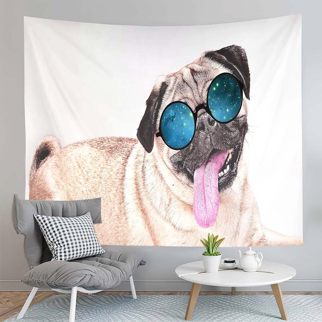 Cute Pug Dog Tapestry Animals Illustration Tapestry Dazed Puppy Tapestry Wall Hanging Tapestries Art Living Room Bedroom Dorm