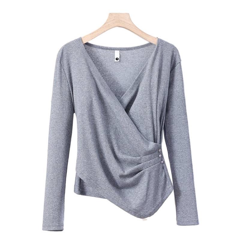 2025 Women's V-neck Long-sleeve Slim-fit T-shirt - Stylish Spring/Autumn Design