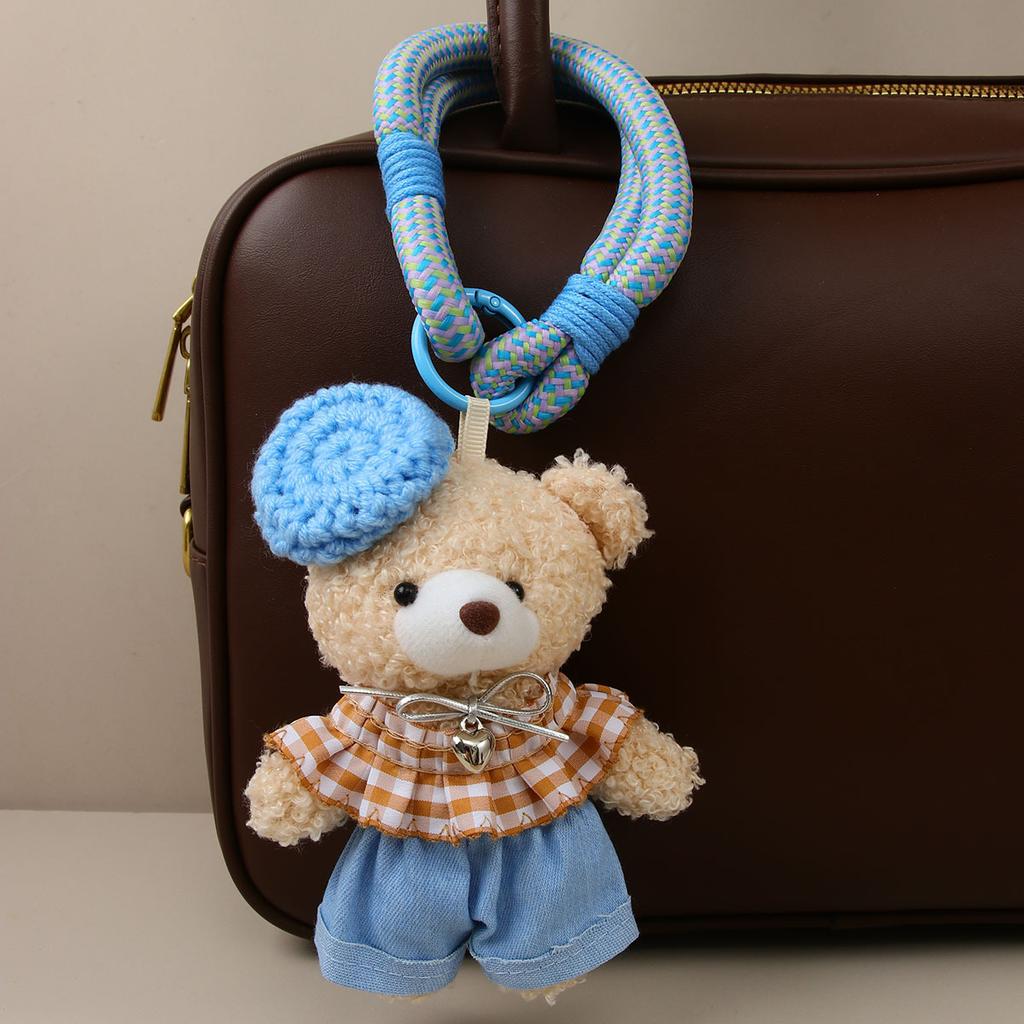 Korean version of the original handmade cute plush beret bear bag pendant plush pendant keychain