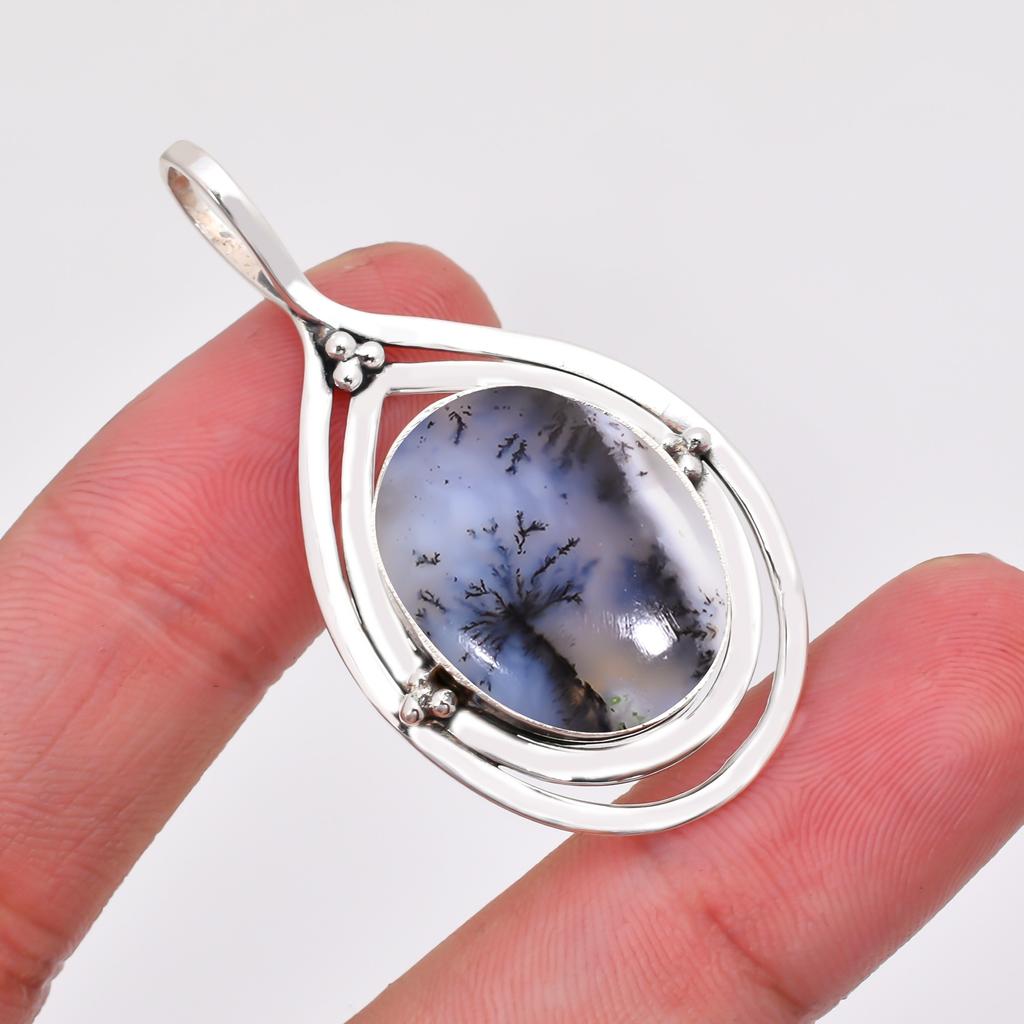 Dendritic Agate - Brazil 925 Sterling Silver Pendant V8253, White Pendant, Oval Pendant, Valentin's Day Gift, Gift For Her, Birthday Gift, Handmade Je