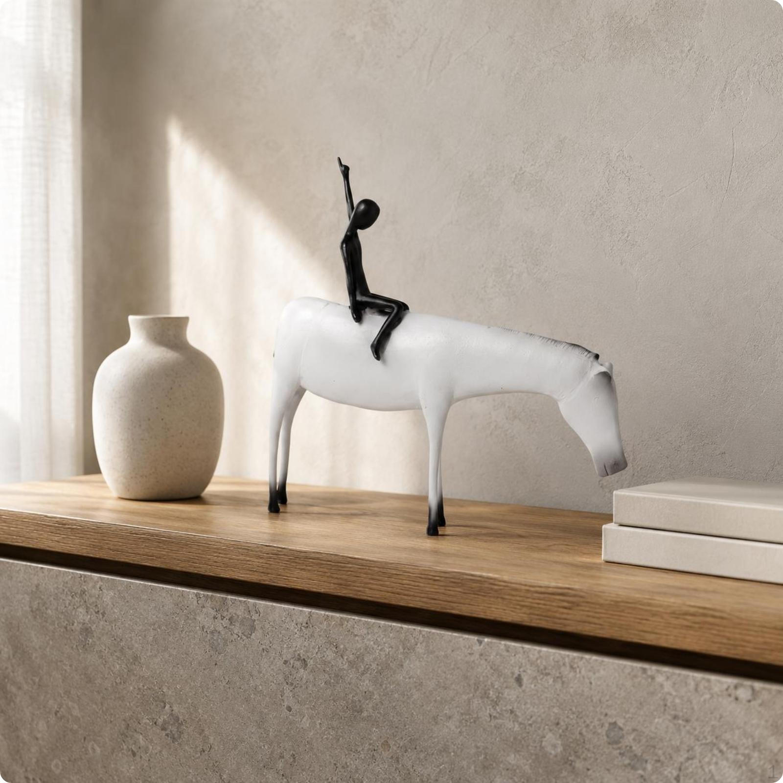 Black and Pale Horse Sculpture Minimalist Abstract Figurine Zinc Alloy Home Decoration for