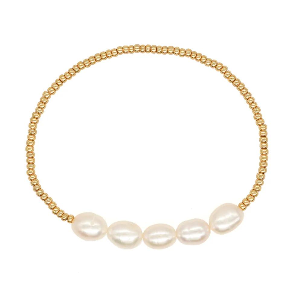 Baroque Pearl & TOHO Gold Bead Elastic Bracelet