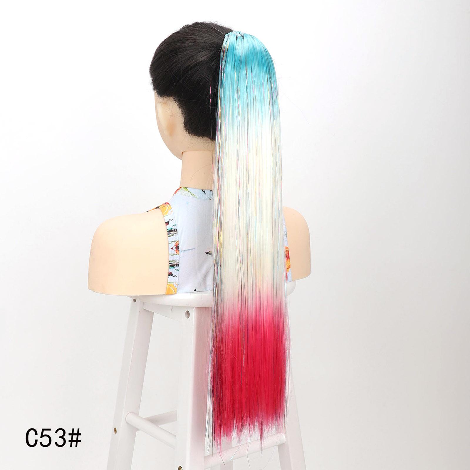 

Синтетический хвост-накладка для волос с 9 прядями, блестящая мишура радужной расцветки, резинки для вечеринки, косплея