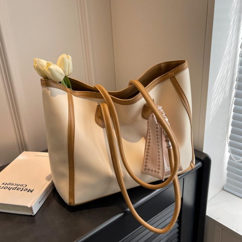 Stylish Women Large Capacity Shoulder Bags,Faux Leather Commuter Purse with Checkered Scarf, Spacious Commuter Tote Bag for Work