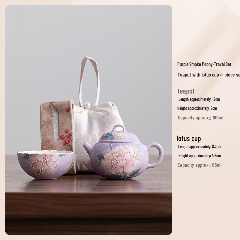 Exquisite Hand-Painted Peony Tea Set: Ceramic Pot & Cup, Perfect for Birthday or Mid-Autumn Festival Gifts