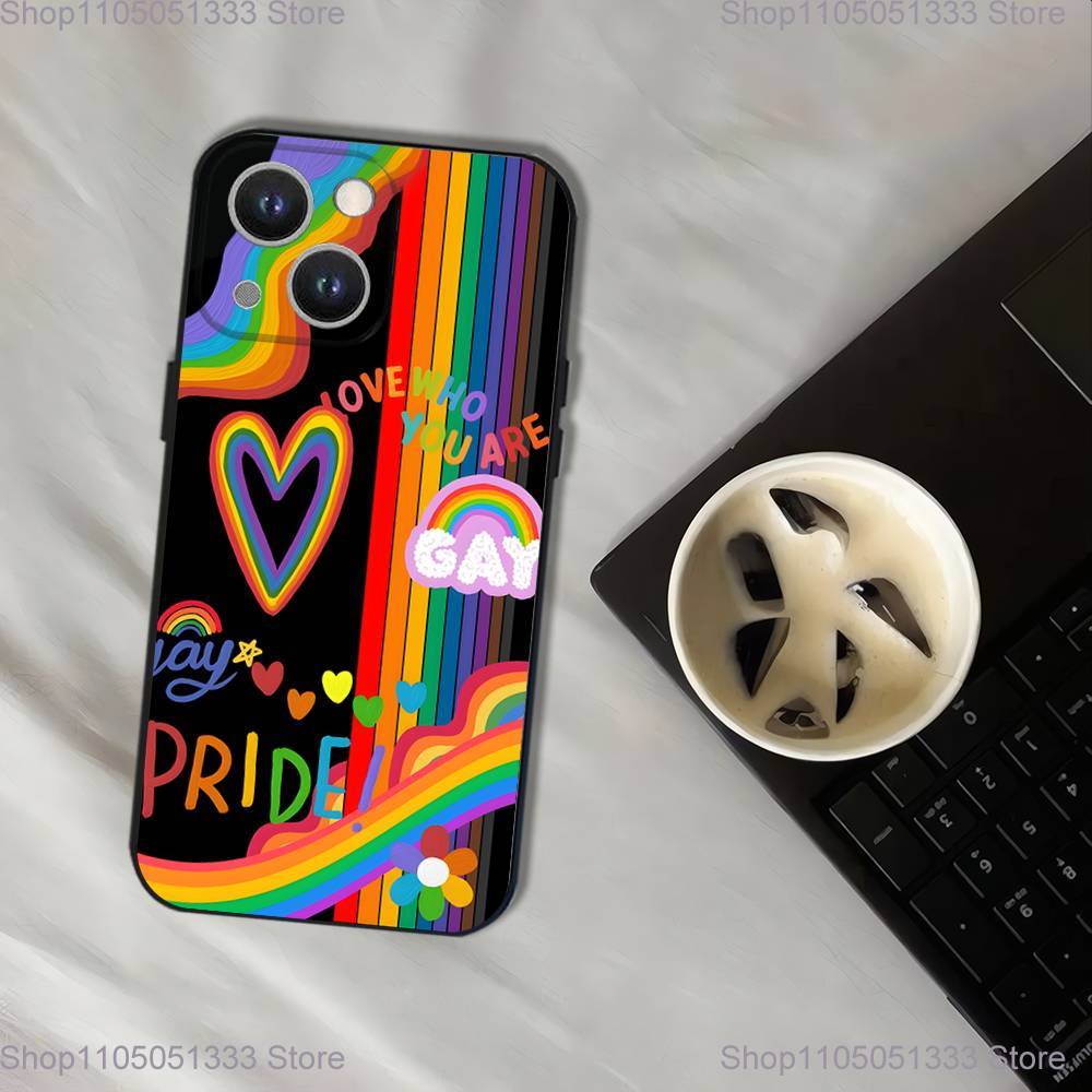 L-Lesbian LGBT Rainbow Pride Phone Case For iPhone 17,16,15,14,13,12,11,Pro,XS,Max,XR,Plus,E,SE4,Mini Black Soft Cover