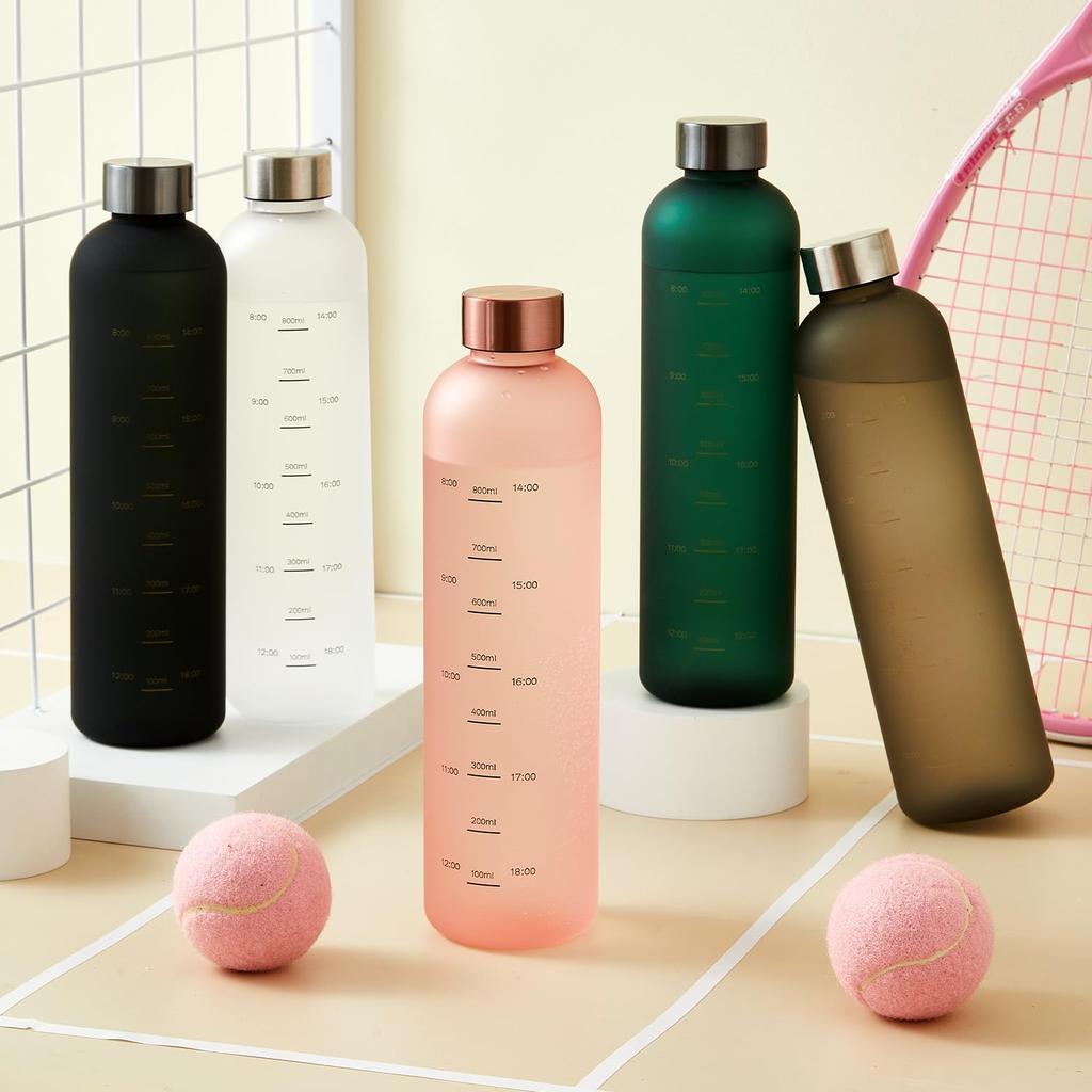 TSQIBU 1 Liter Tritan Water Bottle, 1000ml, with Time Marker, Water Level Indicator, BPA-Free, Large Capacity, for Outdoor Sports, Tritan Material,