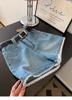 Women's Plus Size Retro Blue High-Waisted Denim Shorts with Lace Trim - Loose Slimming Wide-Leg Design