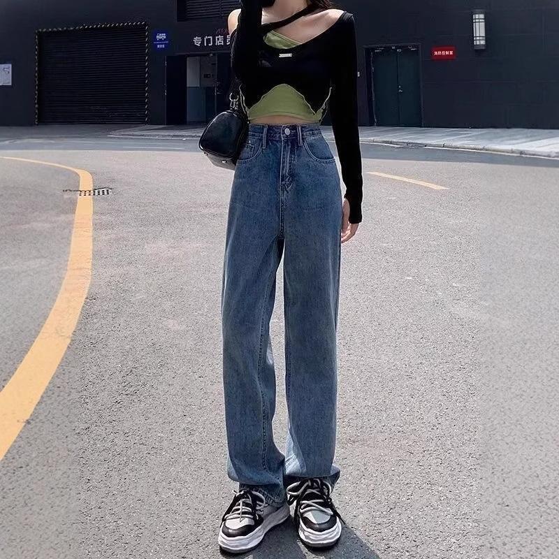 Women's High Waist Straight Slim Wide-Leg Jeans for Spring and Winter 2024