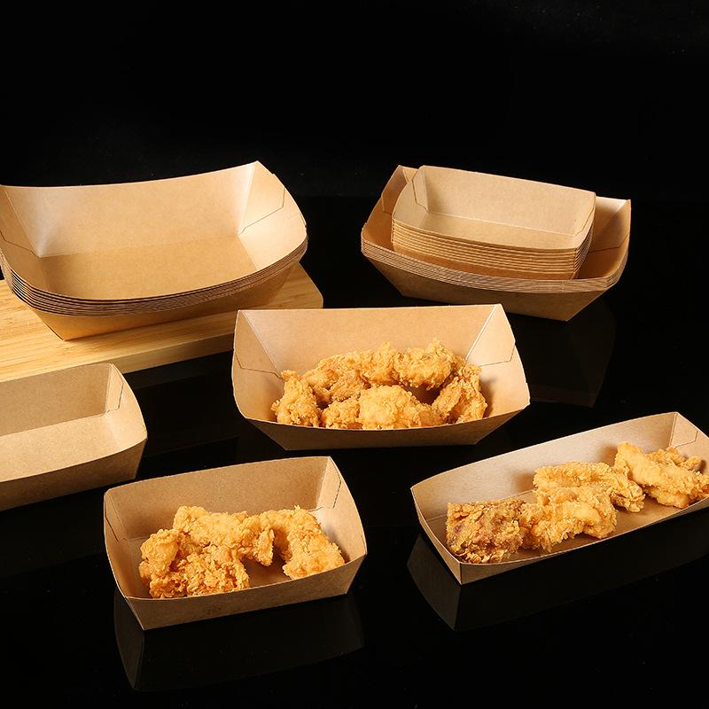 Kraft Paper Food Tray Heavy-duty Food Boat Trays Disposable Service Basket for Fried Chicken Snacks Fries Tacos BBQ Party Tableware Kitchen Tools